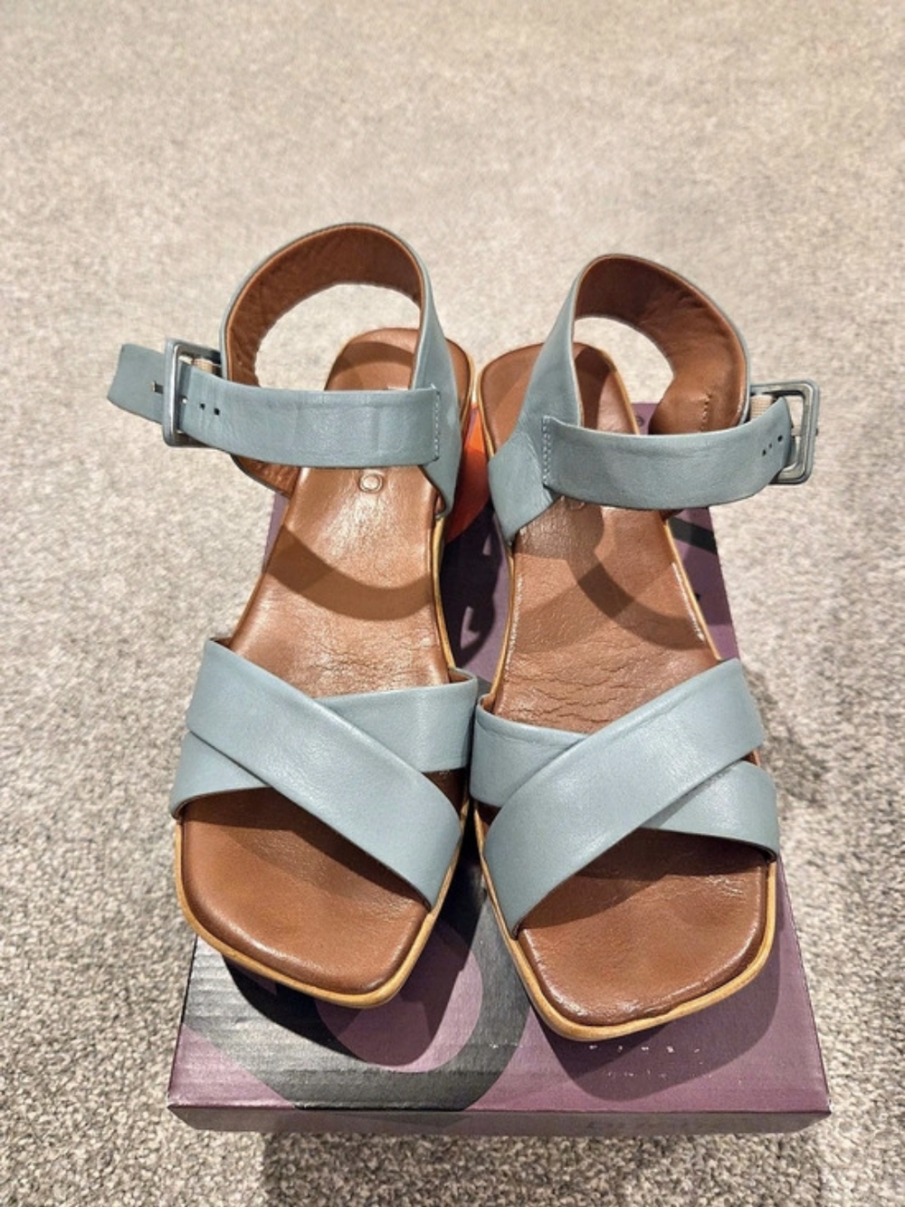 Bueno Mandy Blue & Brown Strappy Sandals EU 40